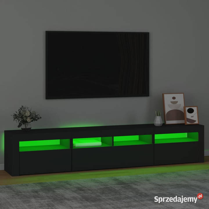 Szafka pod TV z oświetleniem LED czarna RTV Warszawa