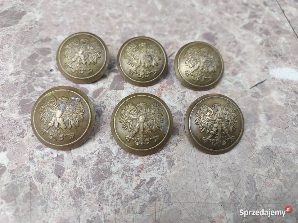 Stare guziki wojskowe płaszcza LWP Grabski Łódź pomorskie Tczew