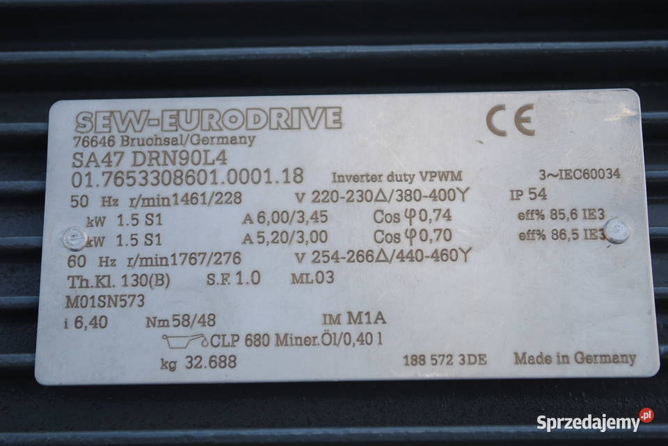 Motoreduktor kątowy 15kw 228obrmin SEW Kargowa