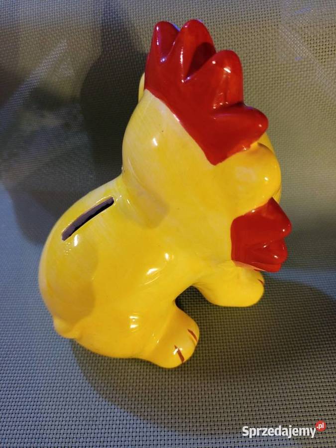 Urocz ceramiczna skarbonka Żółty Lew z gumową Warszawa