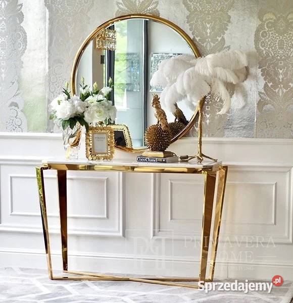 Konsola glamour złota z białym konglomeratem 120cm Warszawa