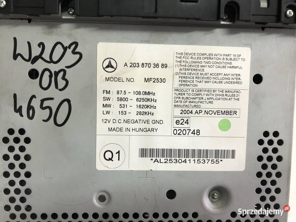 RADIO CD FABRYCZNE A2038703689 MERCEDES W203 wielkopolskie