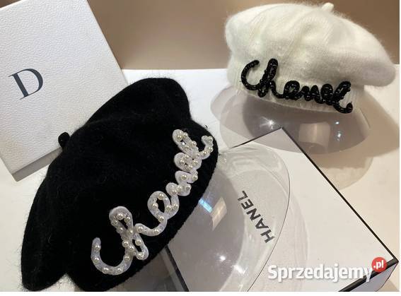 beret z angorki biały czarny Warszawa