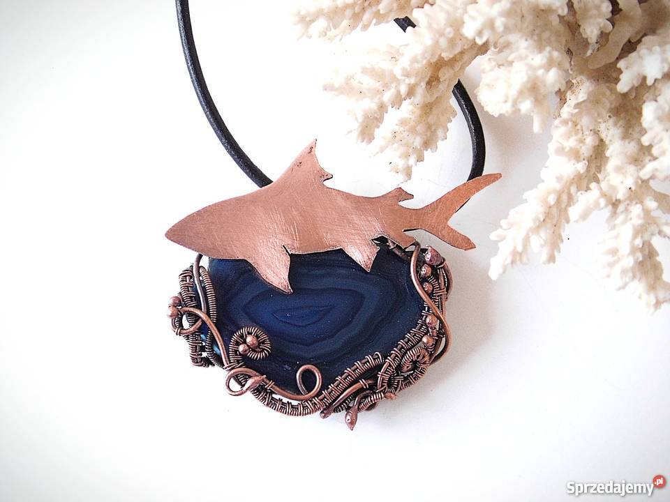 Wisiorek rekin miedź wire wrapping niebieski Kraków sprzedam