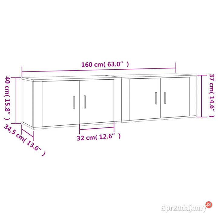 Wiszące szafki TV 2 szarość betonu 80x345x40 Warszawa