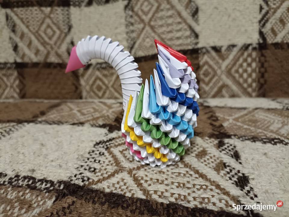 Mini Łabędź Kolorowy Origami Modułowe 3D Rękodzieło Kwidzyn sprzedam