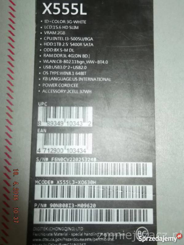 Laptop Asus X555L i3 win81 156 HD Slim White mazowieckie Radom