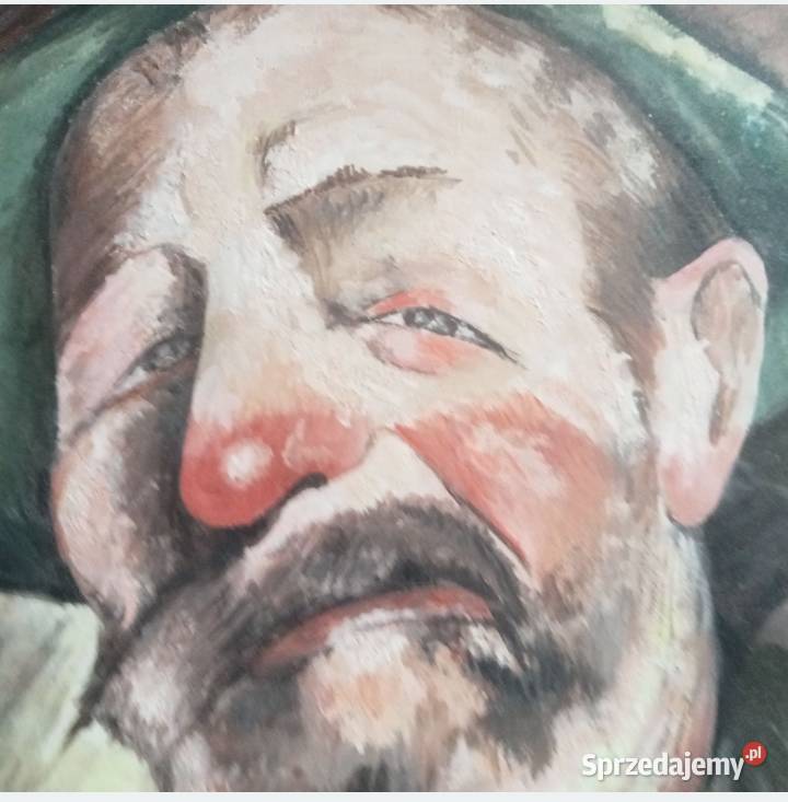 Stary obraz gwasz tempera Pijak z czerwonym Grójec