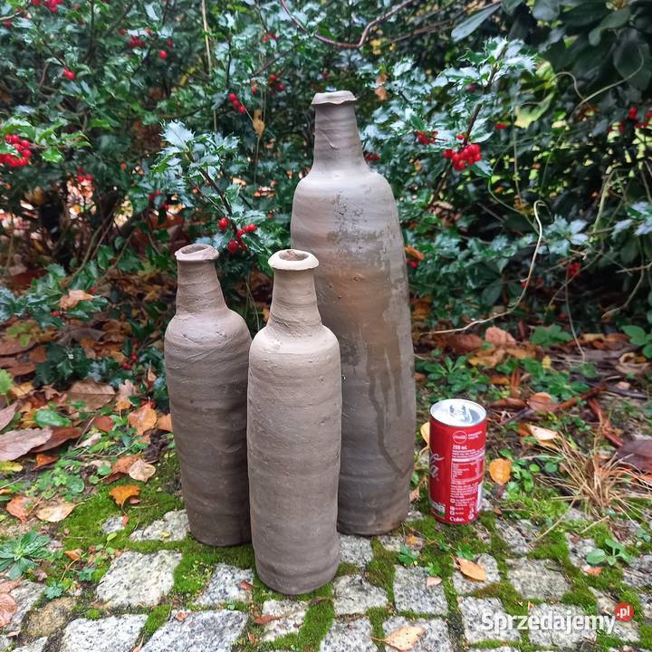 Stara ceramika stara butelka gliniana komplet 3 Warszawa