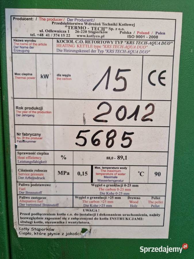 piec na ekogroszek z podajnikiem śrubowym Ostrówek-Kolonia sprzedam