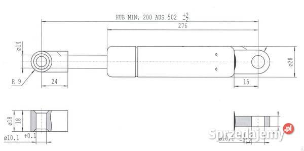 Sprężyna gazowa L502 mm 1700N Stabilus CA2049LG Kamionna