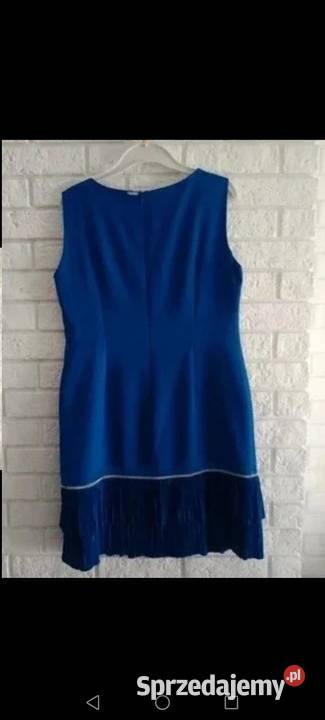 Sukienka granatowa krótki rękaw z baskinką Krosno