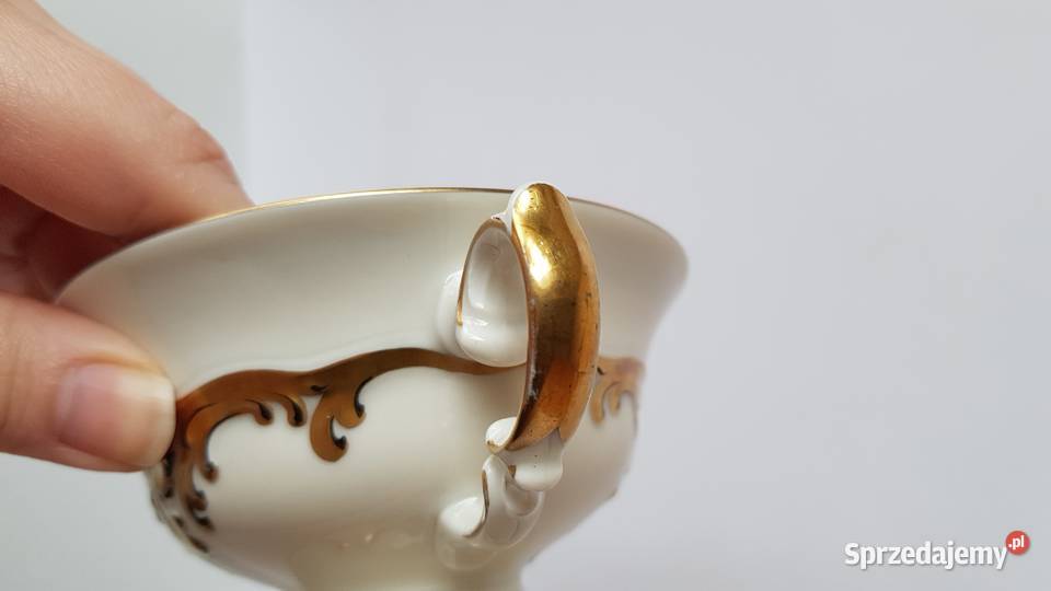 Trio filiżanka spodeczek talerzyk Złoty Liść KPM Dąbrowa Górnicza