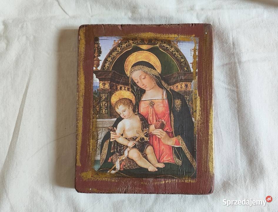 ikona matka boska z dzieciątkiem na drewnie