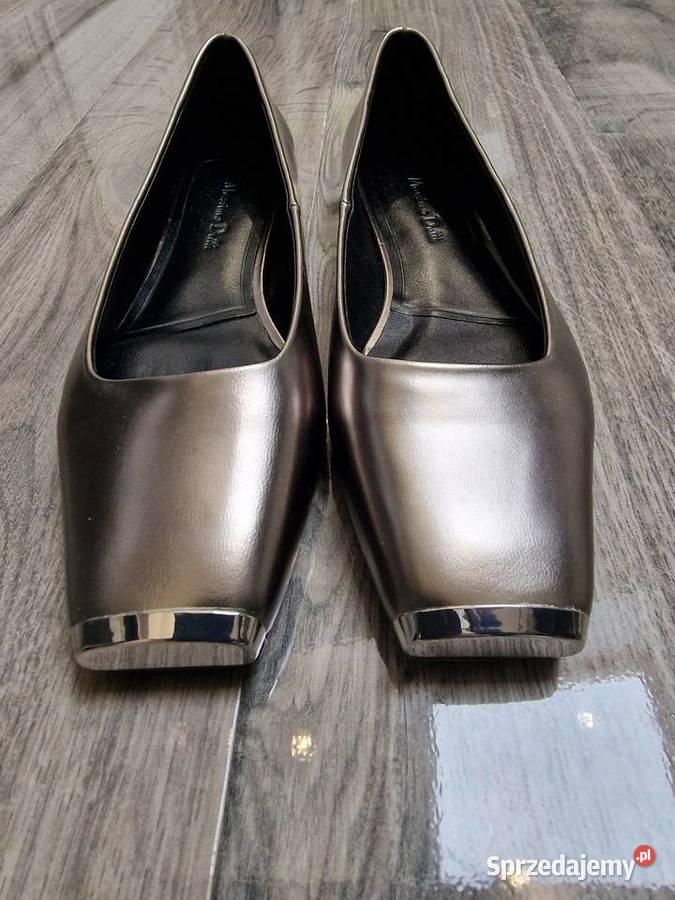 Massimo Dutti Baleriny Mokasyny grafit skóra 36 szary/srebrny Balerinki Żywiec