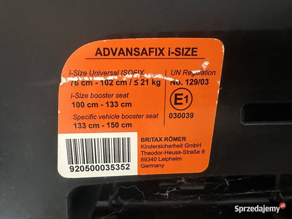Fotelik Britax Romer Dualfix isize zachodniopomorskie sprzedam
