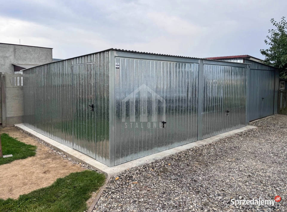 Garaż blaszany 6x6m 2x brama uchylna drzwi ocynk samodzielny Sprzedaż Sieradz