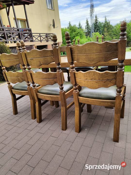 stół 8 krzeseł 100 lity dąb i naturalna skóra Stoły z krzesłami Ełk