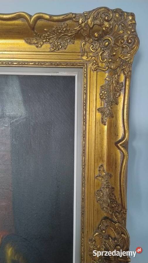 Stary obraz olej na płótnie w złotej ramie