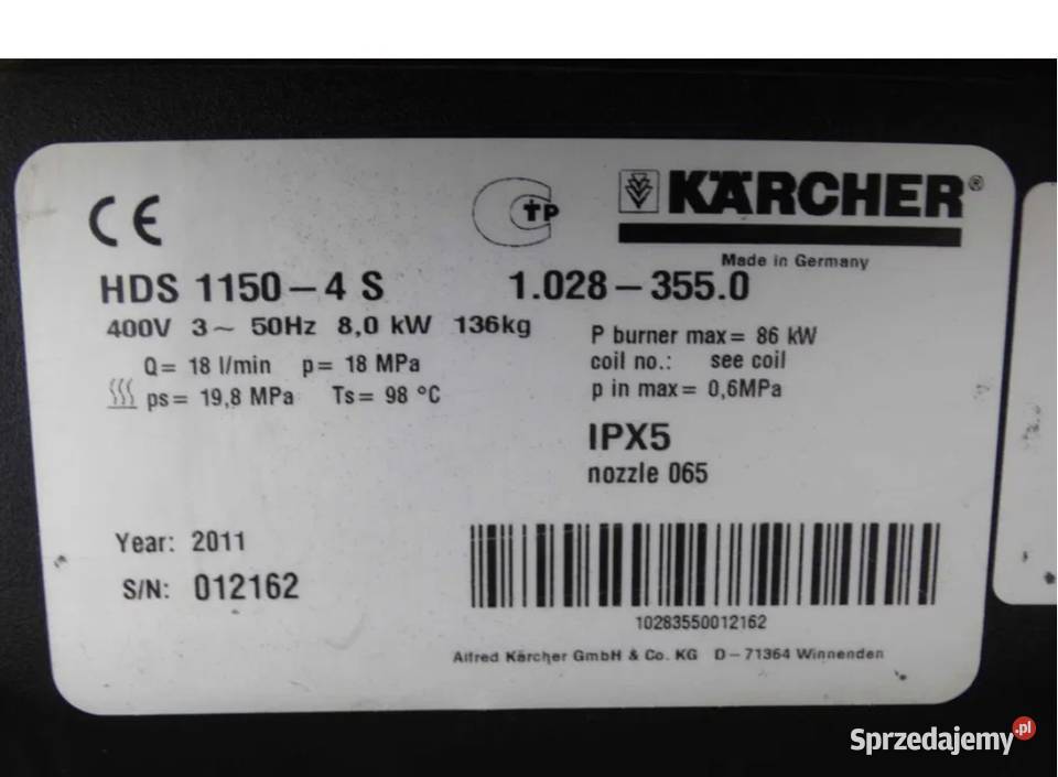 Myjka Ciśnieniowa Karcher HDS 1150 4S mazowieckie Radom
