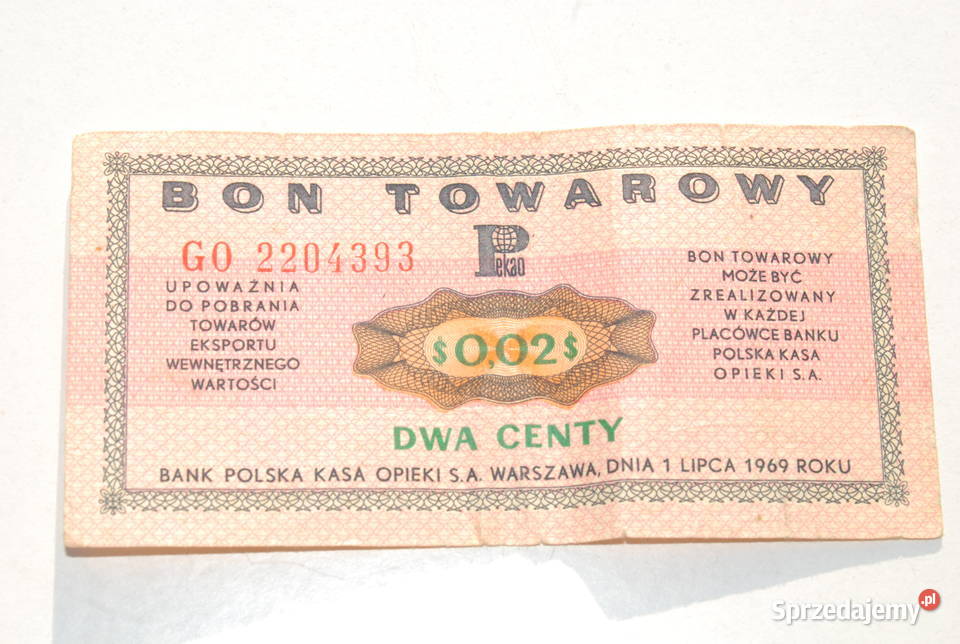 Stary Bon Towarowy Pko 2 centy Pewex 1969 antyk Cieszyn