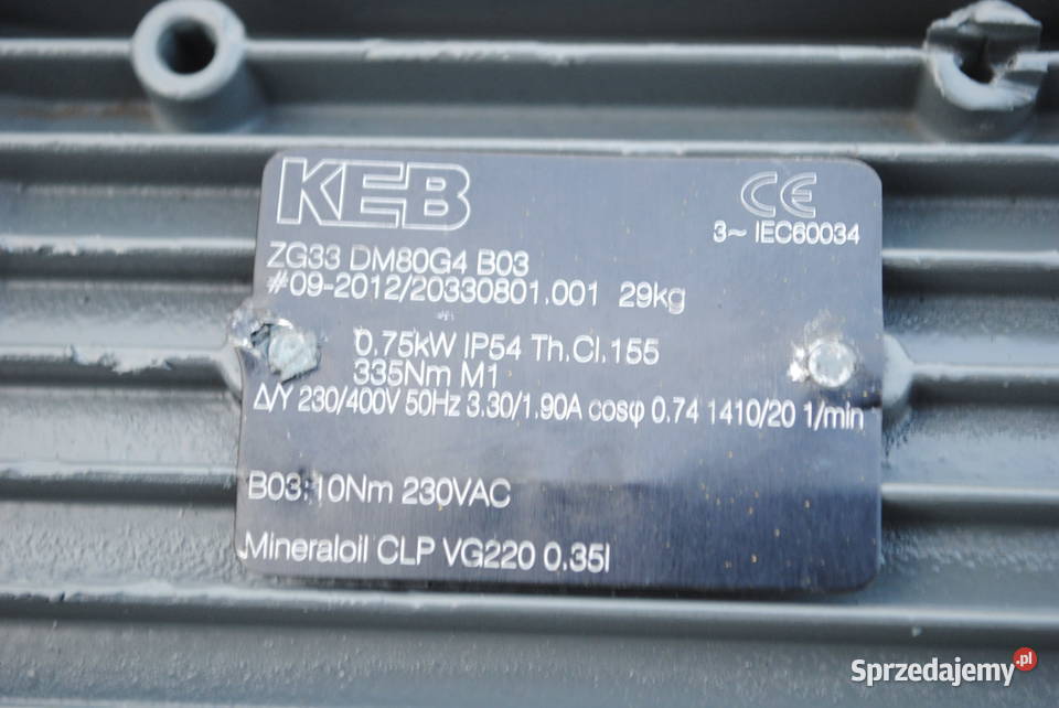 Motoreduktor 075kw 20obrmin z hamulcem Firmy KEB Kargowa
