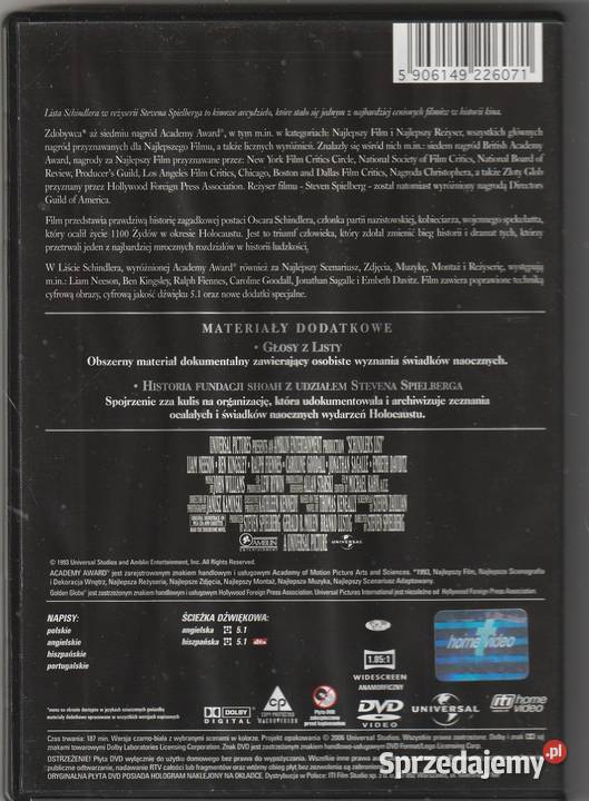 SCHINDLERS LIST LISTA SCHINDLERA 2DVD sprzedam