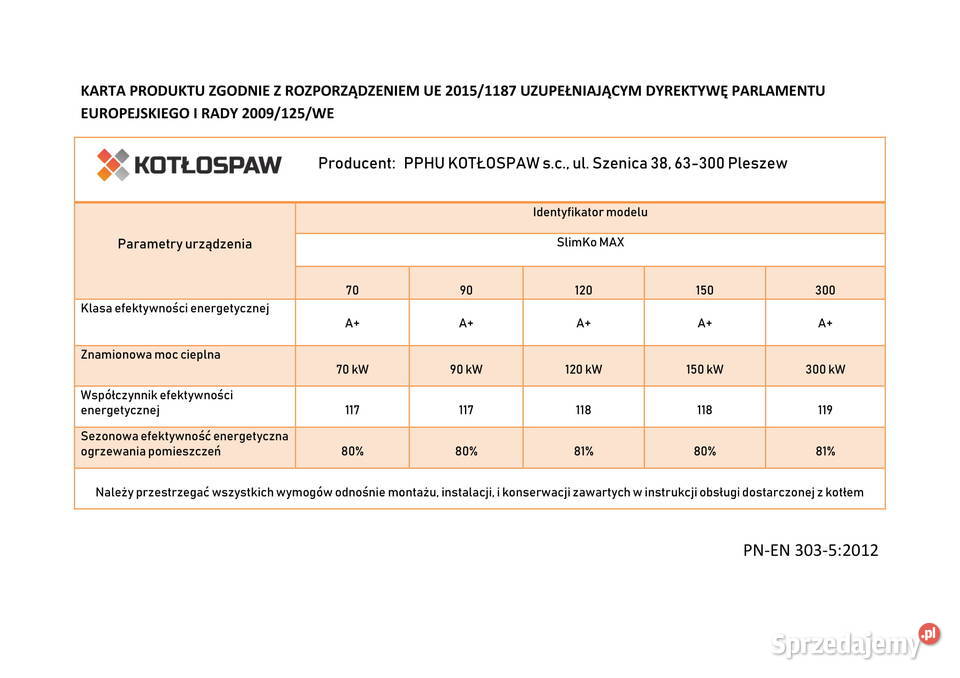 Kocioł SlimKo 70 kW zbiornik Kotłospaw KIPI stal Golub-Dobrzyń