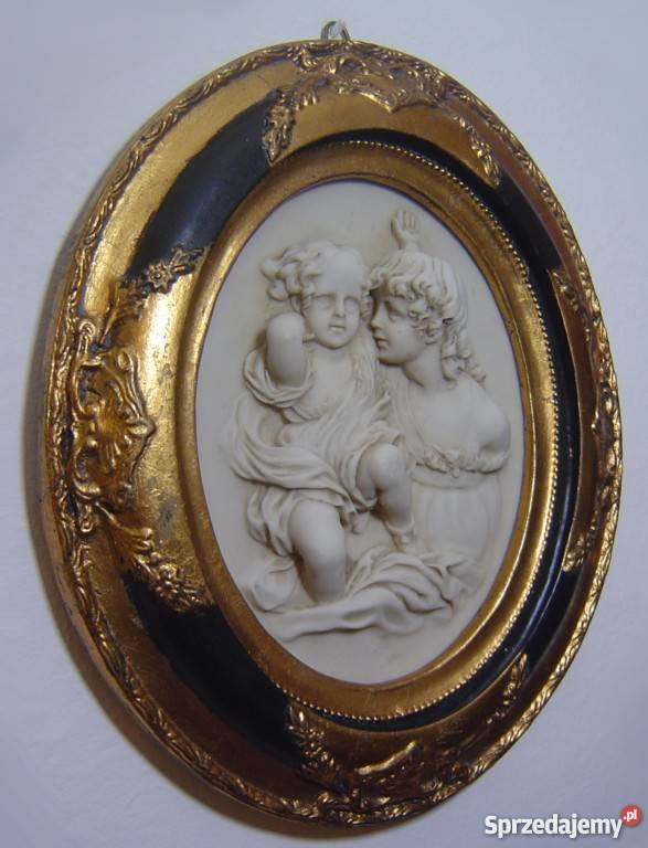 Piękny obraz alabaster w złotej owalnej ramie Warszawa
