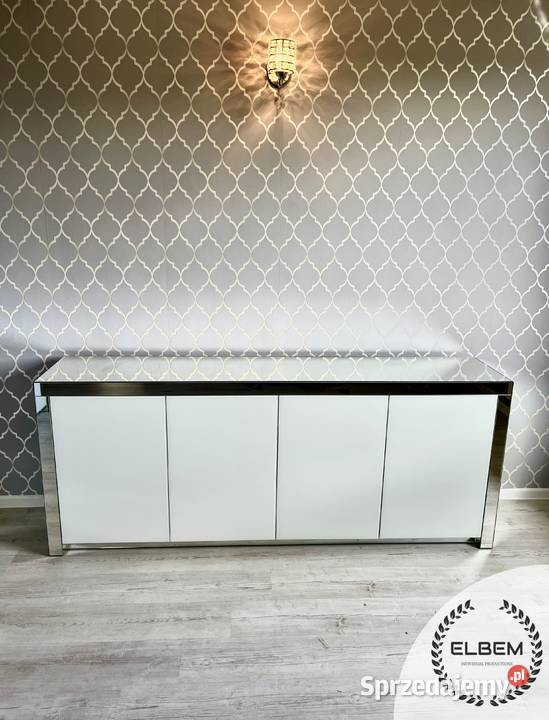 Lustrzana komoda Glamour białe szklane drzwiczki Wrocław