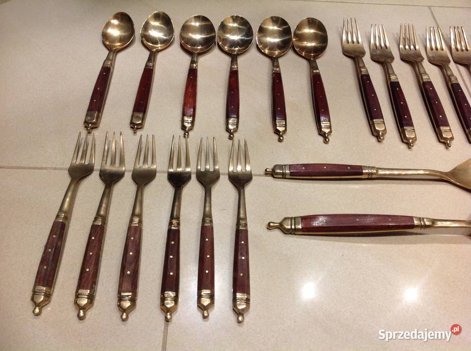 Stare Sztućce z Brązu Zestaw 31 Drewno Wiśniowe Nowa Sól