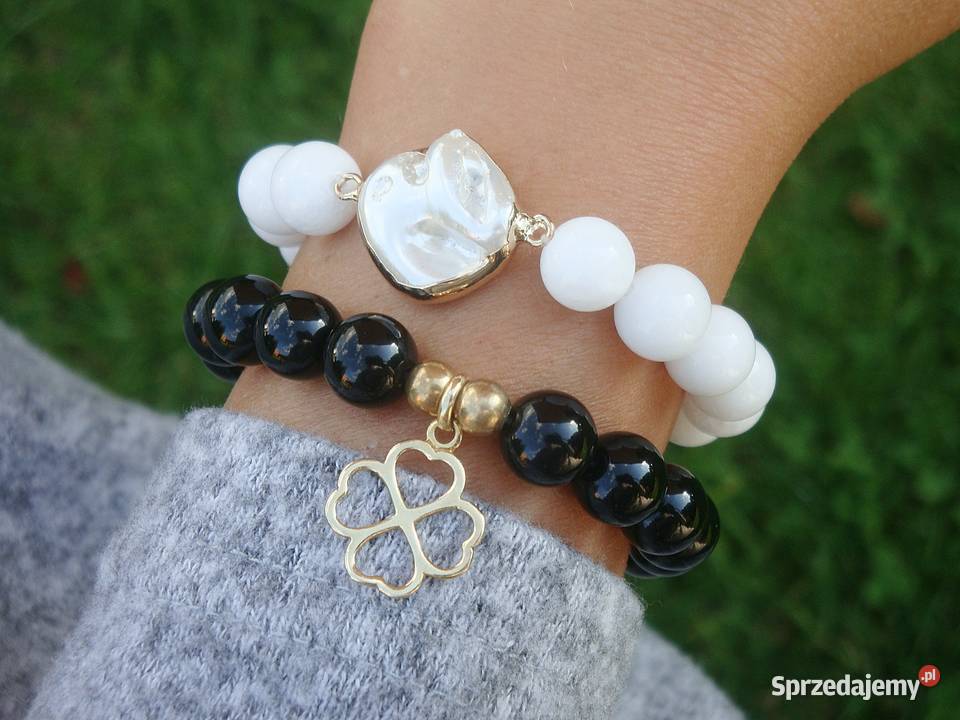 Bransoletki damskie Agat biały i Onyks czarny Kraków sprzedam