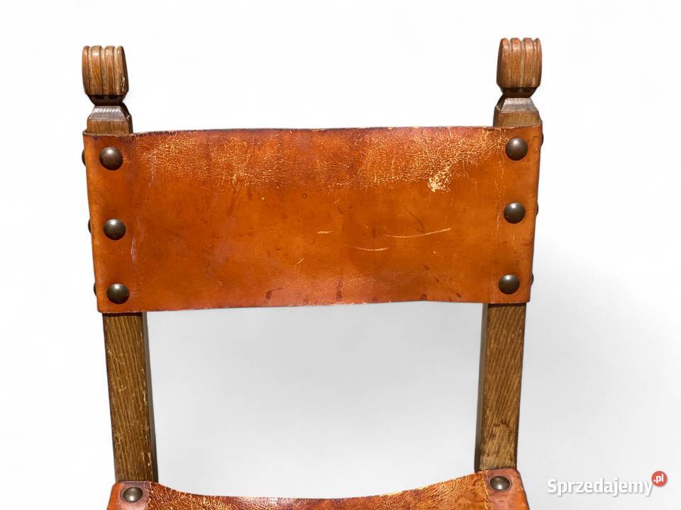 Zestaw 3 dębowych krzeseł vintage skóra Gryfice