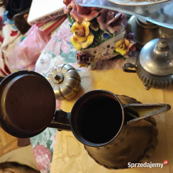 Dzbanek miedziany mosiądzowany XIX wiek starszy Wrocław