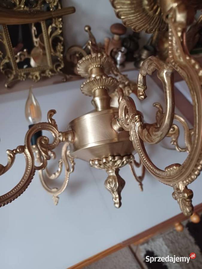 Piękny mosiężny żyrandol z czasów PRL Otwock Poznań