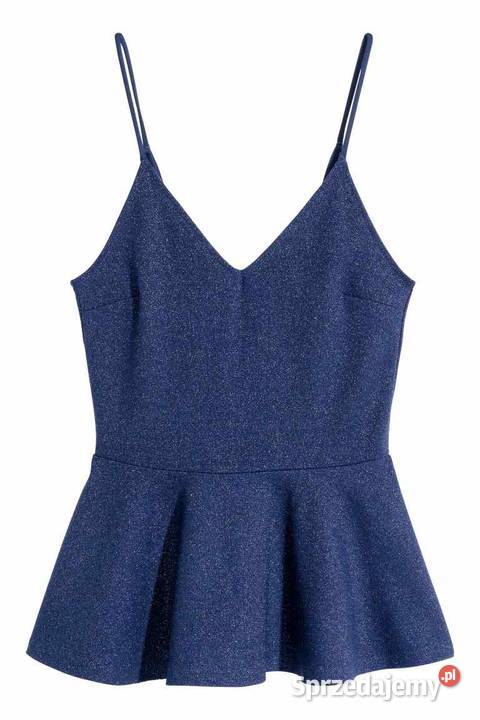 Czarny top hm xs 34 błyszczący baskinka dekolt Topy i koszulki sprzedam