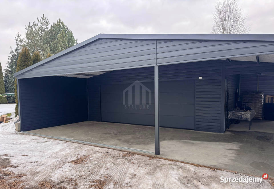Garaż blaszany 6x6 m 2x wiata brama segmentowa Gorzów Wielkopolski