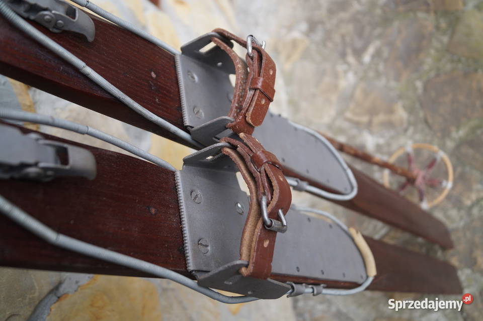 Stare narty jesionowe 198 kijki laskowe Pruchnik