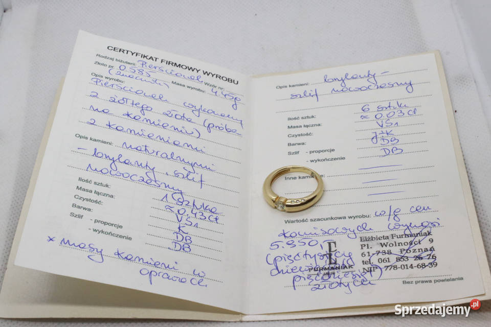 PIĘKNY ZŁOTY PIERŚCIONEK ZDOBIONY BRYLANTAMI Kołobrzeg