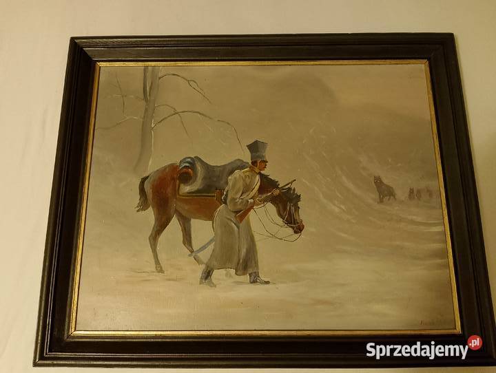 Obraz olejny ułan i wilki Malarstwo Rabka-Zdrój