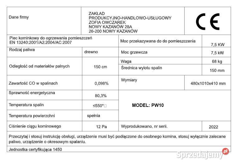 Piec piecyk kominek ECO stalowy koza FATRA 6KW stal Skawina sprzedam