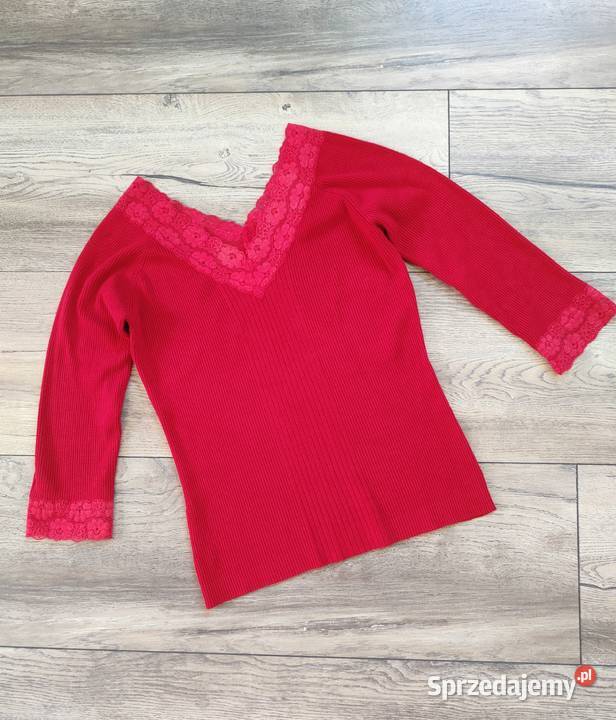 Czerwony sweter z koronką Koronka Red Jumper Jasło