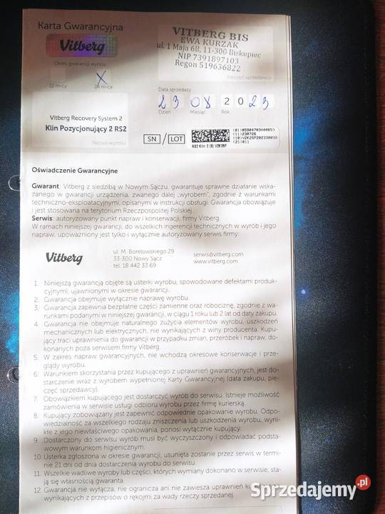 materac rehabilitacyjny VITBERG Biskupiec sprzedam