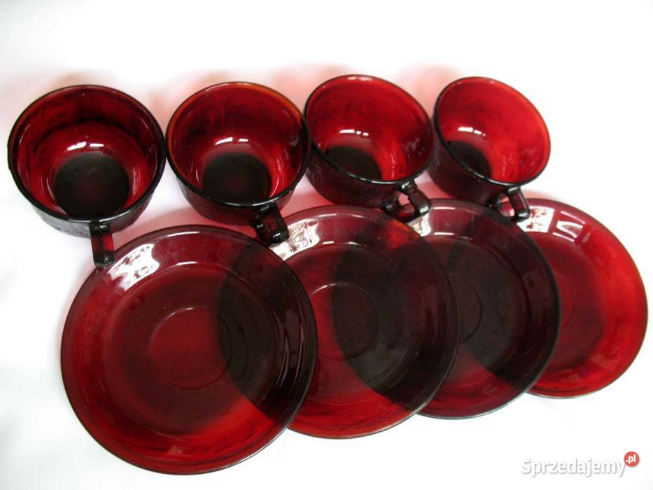 Filiżanka spodek Francuski Ruby Red Glass 1970 4 Siedlce sprzedam