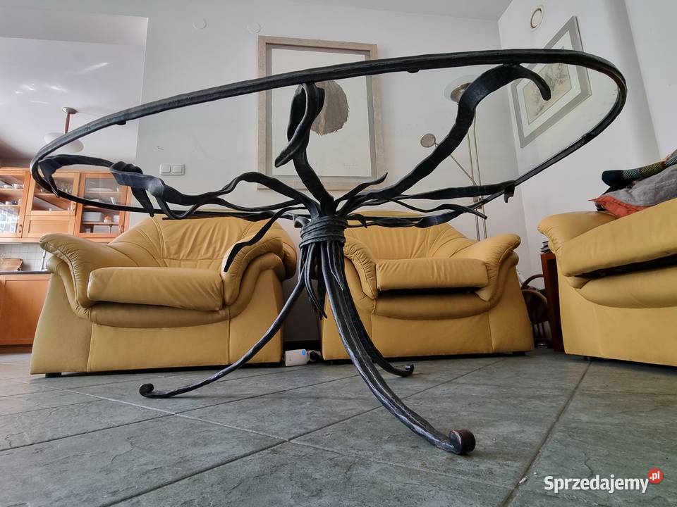 stolik żelazny kuty ze szklanym blatem Warszawa