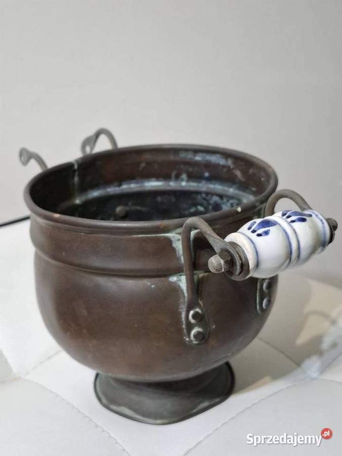 Stary miedziany kociołek delft rękodzieło Kraków