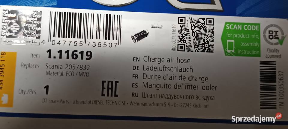 Przewód intercoolera Scania 4 80x175 czarny Pozostałe