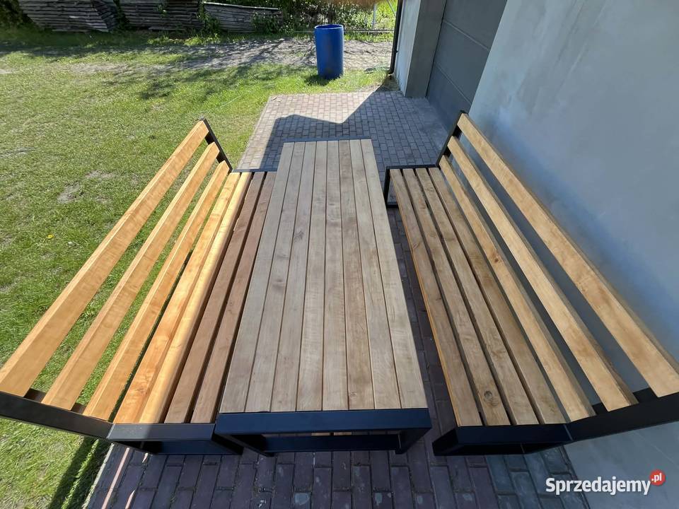 Zestaw ogrodowy drewniany loft stół ławki ławka metal