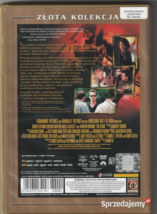 Rozgrywka Robert De Niro Edward Norton DVD Pruszków