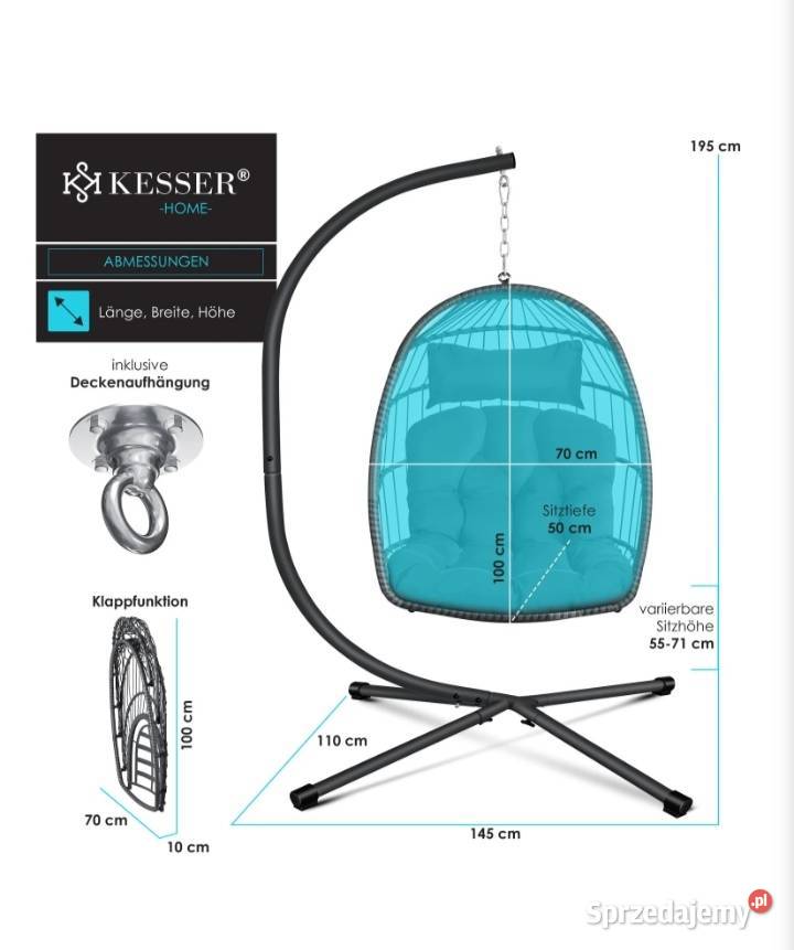 Fotel wiszący koszowy z dużymi poduszkami Brzeziny